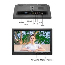포터블모니터 미니모니터 소형 디지털 스마트 태블릿 사이니지 10.1 인치 LCD HD 컴퓨터 모니터 미니 TV PC 디스플레이 2 채널 비디오 입력 휴대용 보안 스피커 HDMI, [01] Black, [03] 미국 플매트 카펫 러그