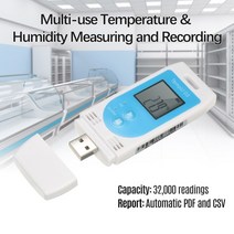 온도기록계USB 온도 습도 데이터 로거 재사용 가능 RH TEMP 32 000 기록 용량, 한개옵션0