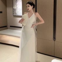 GZM7471 여름 여성 홀터넥 롱원피스 화이트 신부 웨딩 드레스 원피스