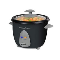 HomeCraft HCRC6BK 6컵 조리(조리되지 않은 3개) 밥솥 및 음식 찜기 원터치 작동 따뜻한 모드 계량 컵 주걱 포함 화이트 브라운 긴 곡물 야생, 6-cup
