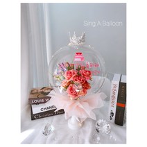 티아라 꽃풍선 LED서비스 쇼핑백 레터링풍선 꽃다발 생일풍선 기념일선물 특별한선물, 화이트, 6, 핑크수국티아라