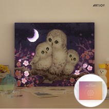 아트조이 DIY LED 보석십자수 (캔버스형) 행복한 부엉이 가족 40x50cm
