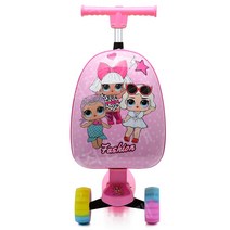 캐릭터 일체형 킥보드 퀵보드 캐리어 여행 가방 캐보드, 로즈 레드