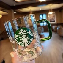 스타벅스 여름 투명 유리컵 순수 샌즈 사무실 내열수컵 남녀 커피잔, 503ml리화컵스푼