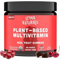 멀티비타민 Llama Naturals 성인을 위한 실제 과일 구미 비타민 사탕수수 첨가 없음 여성 및 남성을 전체 식품 종합 비건 유기농 식물 기반 츄어블 120개30일 분량 딸기, [01] 체리