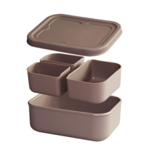 [마미스테이블] 고급 식품용실리콘 직장인도시락통 새참(3구L) 다이어트샐러드도시락, 베어브라운