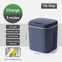 GESEW-스마트 LED 쓰레기통 쓰레기 봉투 상자 적외선 센서 집 청소 도구 욕실 주방, 04 12L Charge Gray