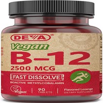 90 Count (Pack of 1) Deva Nutrition Vegan Sublingual Fast Dissolve B-12 Tablets 2500 mcg 90 Count, 상세내용 참조, 1