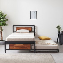 칸시온 2단 프레임 슬라이딩 멀바우 편백 철제 슈퍼싱글 퀸 화이트 블랙 학생 침대, 블랙 멀바우