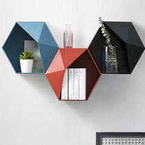 제이와이홀딩스 화장실 거실 인테리어 육각 부착 선반 수납함, 1개, 블랙