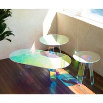 북유럽 아크릴 홀로그램 레인보우 투명 오로라 테이블, 원형_600파이