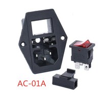 AC 전원 소켓 오순절 로커 스위치 3 핀 빨간색 LED 250V 10A 퓨즈 암수 인렛 플러그 커넥터 2 홀 소켓 마운트 1 개, 06 AC-01A-Red