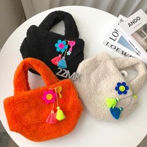 겨울 탄탄한 양털 뽀글이 부클 덤블 퍼 가방 토트백 귀여운 포인트 캠핑 룩 강아지 산책 백 손가방 겨울에코백