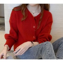 여성 데일리 사무실 간절기 겨울 도톰 골지 니트 라운드가디건