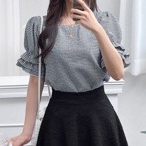[하젤] 포레버 체크 캉캉 반팔 블라우스_M2020