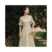 와이케이하우스 드롭 인 2021 여름 신상품 중공업 자수 드레스 반팔 차 휴식 감미롭고 나이를 줄이는 꽃 1853_70319