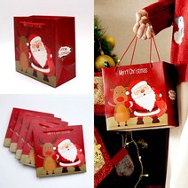 (5p세트) 크리스마스 선물 종이백 쇼핑백 방수코팅지 산타루돌프 레드 ( 20 x 19 x 10 cm )
