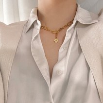 멜팅공방 써지컬스틸 클립 체인 Y 드롭 스마일 빈티지 초커 목걸이 골드 (n1151)