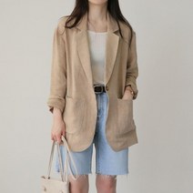 여자 여름 가을 여성 린넨 싱글 베이지 자켓