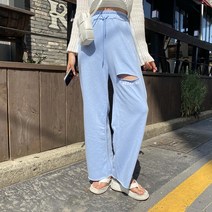 4칼라 레터링 컷팅 쭈리 와이드 밴딩 통팬츠