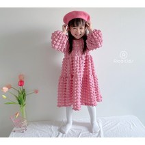몽키스 여아동 핑크공주 와플원피스 유아 가을원피스 퍼프소매 생일파티 공주드레스 웨딩행사 하객록