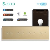 와이파이보일러 조절기 난방 절약 스마트 어플 무선 Bseed 와이파이 디머 스위치 쿼드 러플 벽 터치 디 밍이 가능한 라이트 크리스탈 라이프 Tuya App 제어, [04] Gold, [01] EU 표준, 04 Gold_01 EU 표준