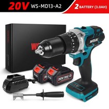 WOSAI 무선 전기 브러시리스 드릴 스크루 드라이버 115NM 20V 20 토크 리튬 이온 배터리 전동 공구, CHINA, WS-MD13-A2, EU, WS-MD13-A2+EU
