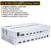 멀티이펙터 HDMI 4x1 멀티 뷰어 스위처 심리스 쿼드 스크린 실시간 멀티 뷰어 스플리터 IR 포함 4 in 1 out, 03 ZY-AQF41K_01 EU Power Plug