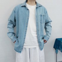 남자 오버핏 루즈핏 연청 흑청 데님 셔츠 자켓 셔켓