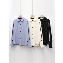 코지 여자 특이한 유니크 망고라인 배색 쉬폰 블라우스