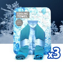 1+1+1 여름 기능성 아이스 쿨링 타월 얼리지 않아도 시원한 스포츠타올 넥쿨러 캠핑 등산 헬스 러닝 수영 레저 물놀이 자전거 라이딩 야외활동, 3개, 쿨블루