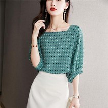 봄 빅 플러스 사이즈 우아한 패션 광장 칼라 폴카 도트 캐주얼 쉬폰 블라우스 여름 여성 의류 느슨한 모든