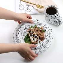 뭉툭 달마시안 접시 카페 도자기 굽 디저트 케이크 스테이크 트레이 플레이팅 그릇, 02-뭉툭 달마시안 접시 26, 1개