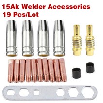 19Pcs 용접 토치 노즐 부품 키트 원추형 노즐 슬리브로드 도구 세트 Binzel 15AK MIG MAG 용접 토치 용접기 액세서리, 1.0.6mm