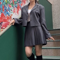 크롭 자켓 플리츠 스커트 치마 셋업 세트 봄 가을 여성 세미정장 투피스