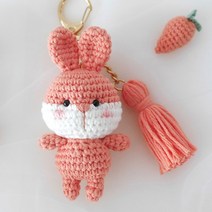 JW손뜨개 귀여운 동물 키링 (곰 토끼 고양이) 코바늘 뜨개인형, 주황토끼