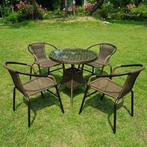 하이골드 라탄 800원형 39번 4인 야외 테이블 세트, 색상:테이블1ea+의자4ea