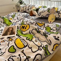 워싱 에어컨 여름홑이불+베개커버1/2개+시트3종 세트 캐릭터 프린트 냉감이불 사계절이불 차렵이불 시원한 얇은 누비이불 패드 순면 통기성이 좋은 학생 기숙사 1인용 18종 침구 침대