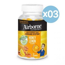 Airborne 에어본 허니 레몬 구미 비타민 C 200mg 이뮨 서포트 42개입 3팩 Honey Lemon Gummies Vitamin C Naturally Flavore