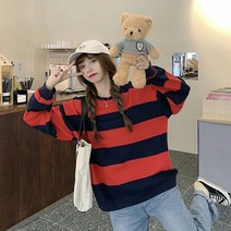 메이리앤 오버핏 스트라이프 맨투맨 티셔츠