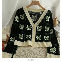 쉬폰블라우스 여성 세련된 빈티지 중공 긴 소매 크로 셰 뜨개질 카디건 싱글 브레스트 v 넥 y2k 탑 한국어 패션 대비 컬러 니트 셔츠