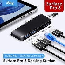 USB 분배기 멀티 허브 젠더 ISky for Microsoft Surface Pro8 어댑터 프로 8 표면 독 스테이션 USB3.0 TF 허브 포트 복제기 프로 8, 01 Black-LAN