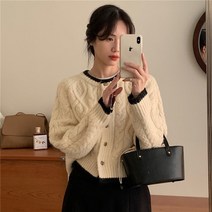핫핑크가디건 셔츠가디건 Harajpee O-Neck Crochet 버튼 싱글 브레스트 솔리드 긴 니트 카디건 여성 가을 겨울 경기 탑