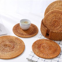 마이홈오브제 라탄 컵받침 나무 컵받침대 우드 티코스터