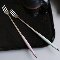 스텐 과일 포크 실리콘 손잡이 롱포크 케익 치즈 케이크 긴포크 디저트 스테인리스 레스, 다크블루
