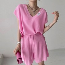 메이킹유 반팔티 브이넥 밴딩팬츠 반바지 트레이닝복세트 홈웨어 5630리바드세트