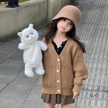 슈슈아리 위키 브라운 투피스 아동 키즈 여아 간절기룩 봄가을 가디건 치마 코디룩