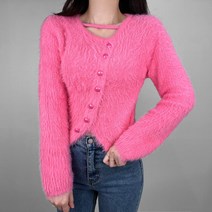 앙고라 사선 단추 니트 포인트 초커 언발 앙고라니트 긴팔니트 라운드