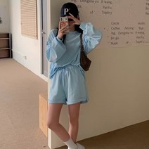 여성 루즈핏 라운드탑+숏 팬츠 투피스 세트