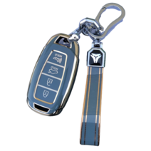 키에티 현대 그랜져ig 팰리세이드 골드라인 키케이스 + 키체인세트, 현대 4버튼, 그레이블루